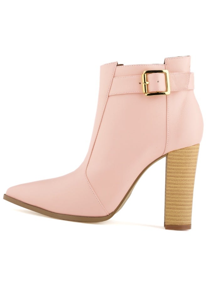 Loquat Autumn/Winter Pointed Toe Wood Grain Block Heel Ankle Boots 11cm Pink  - Image 1