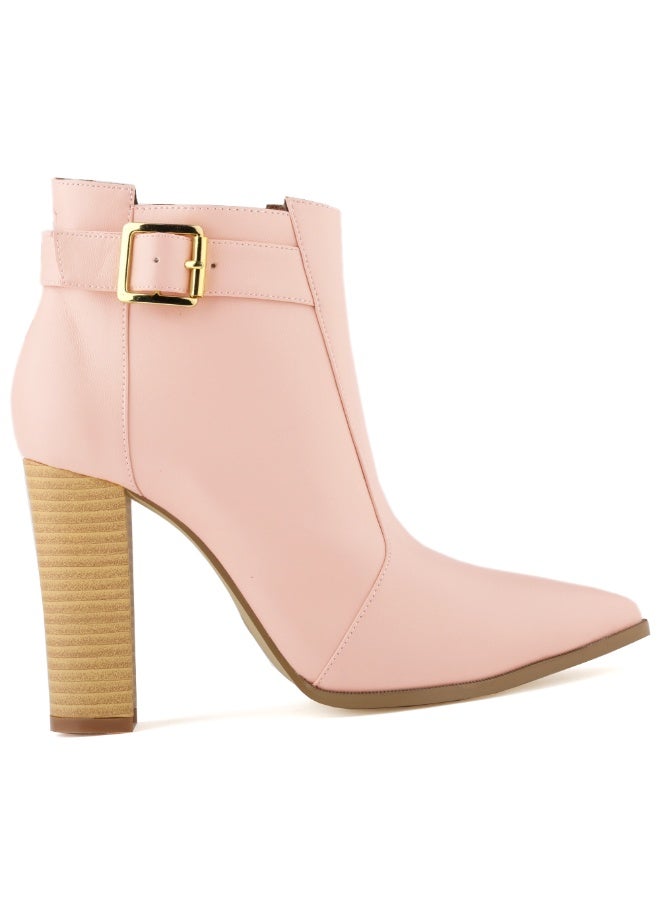 Loquat Autumn/Winter Pointed Toe Wood Grain Block Heel Ankle Boots 11cm Pink  - Image 2