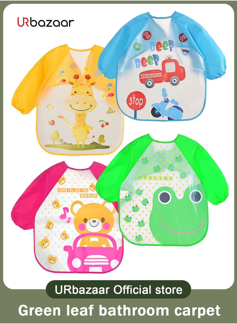 URbazaar 4 Pack Long Sleeve Baby Bibs, Waterproof Sleeved Bib Smock for Baby Toddler 6-36 Months  - Image 1