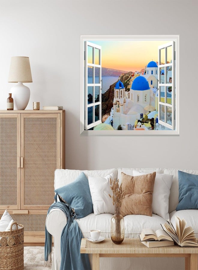 wall26 Removable Wall Sticker/Wall Mural - Sunset View of The Blue Dome Churches of Santorini, Greece | Creative Window View Home Decor/Wall Decor - 36"x48" - Image 3