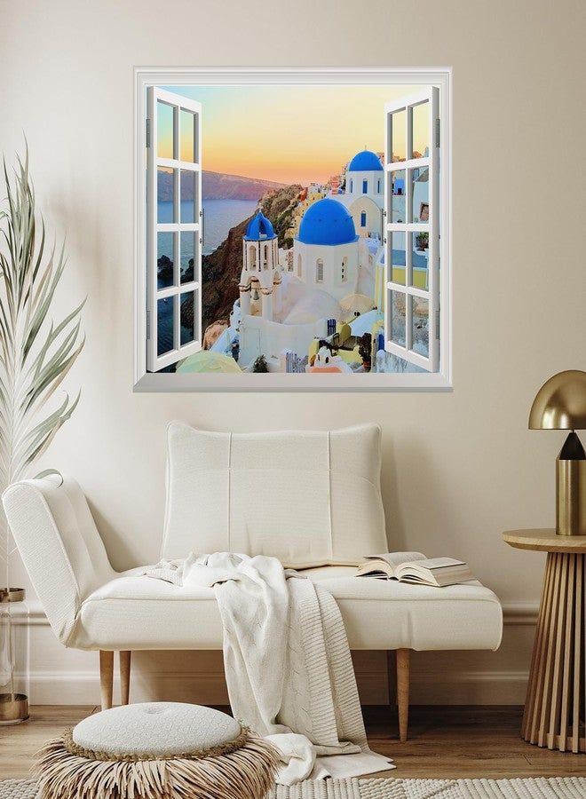wall26 Removable Wall Sticker/Wall Mural - Sunset View of The Blue Dome Churches of Santorini, Greece | Creative Window View Home Decor/Wall Decor - 36"x48" - Image 4