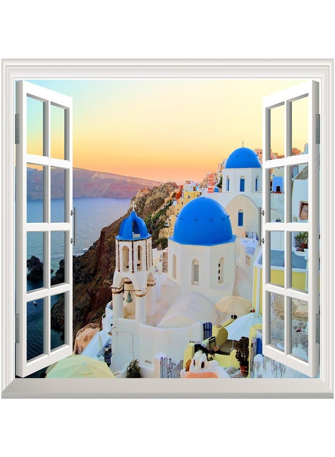 wall26 Removable Wall Sticker/Wall Mural - Sunset View of The Blue Dome Churches of Santorini, Greece | Creative Window View Home Decor/Wall Decor - 36"x48" - Image 2