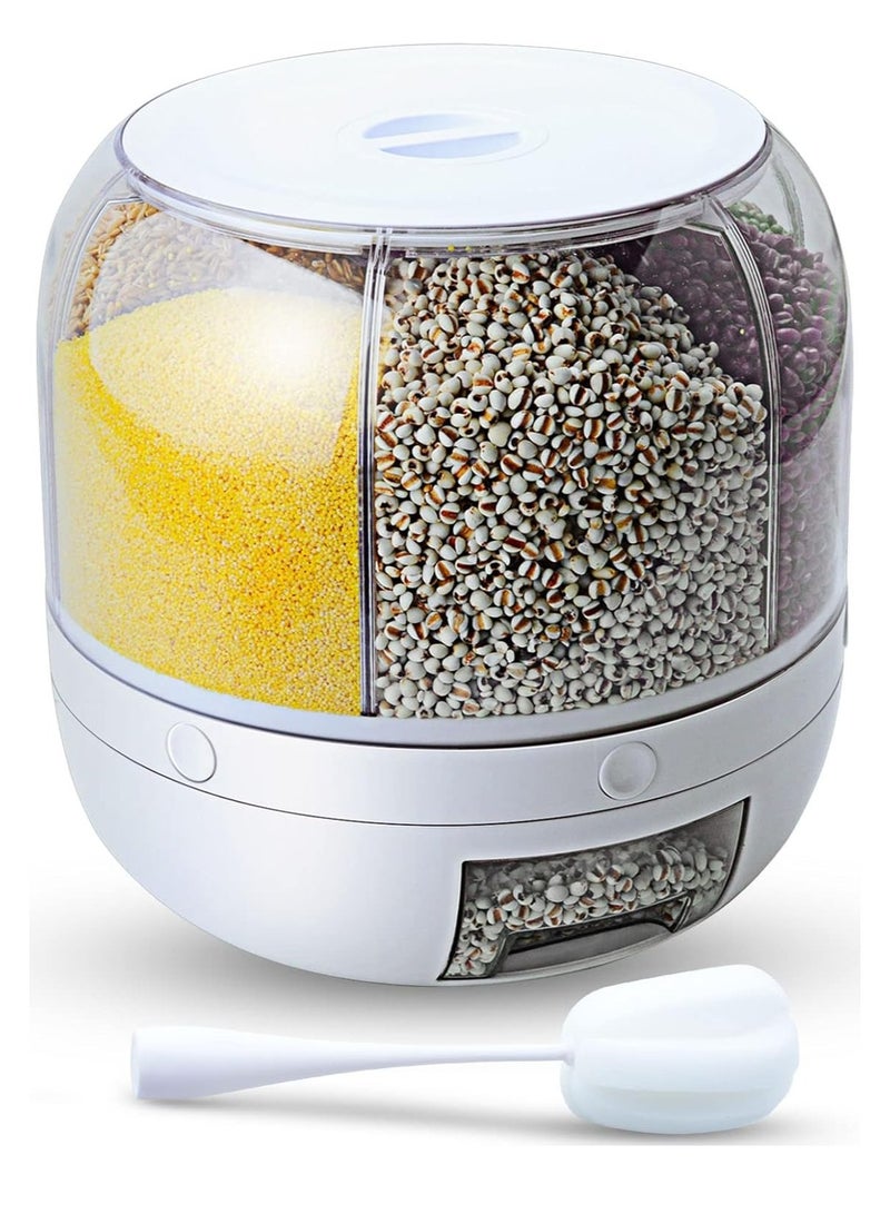 ELTRAZONE ELTRAZONE 6 Grid Rice & Grain Storage Container, 360° Rotating Dry Food Dispenser - Grain Food Storage Box with Lid, Moisture Resistant, Airtight Rice Bucket for Kitchen, Home, and Pantry Organization (5kg Capacity) 