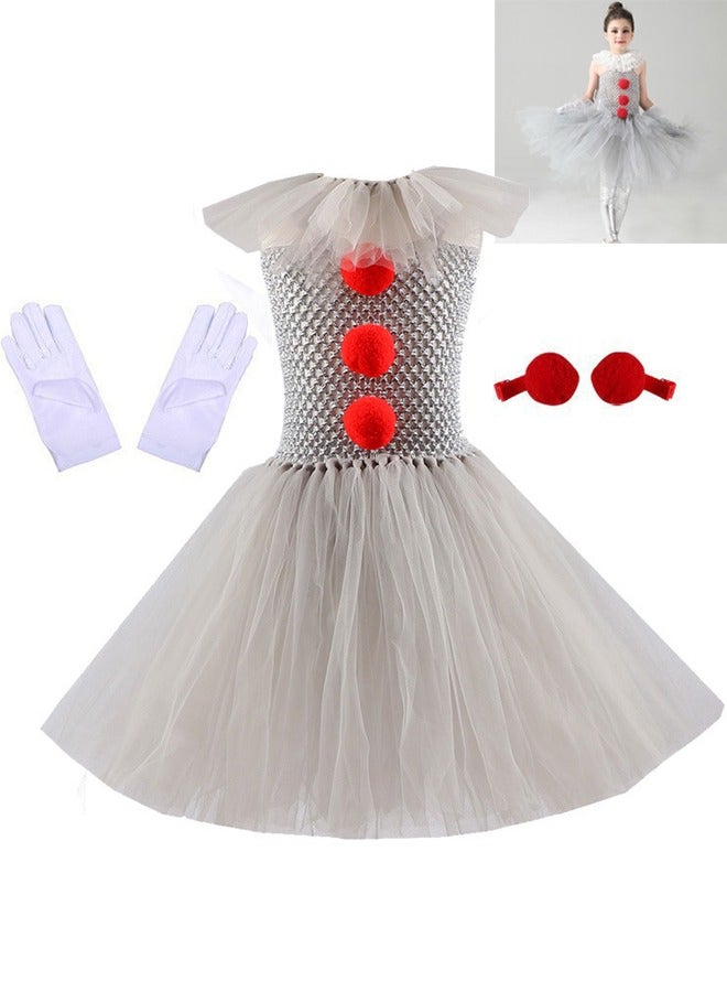 TAPIT Halloween Clown Dress Girl Clown Costume Tutu Dress Costume For Girls Children Clown Cosplay Costumes With Gloves And Red Hairpin 3 Pieces Of Set - Image 1