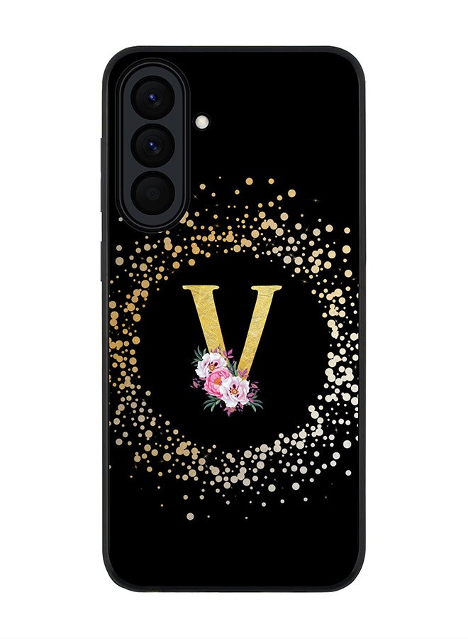 For Samsung Galaxy A37 Case,Slim fit Camera Protection, Shockproof Thin Phone cover  - Custom Monogram Floral - V ( Black )