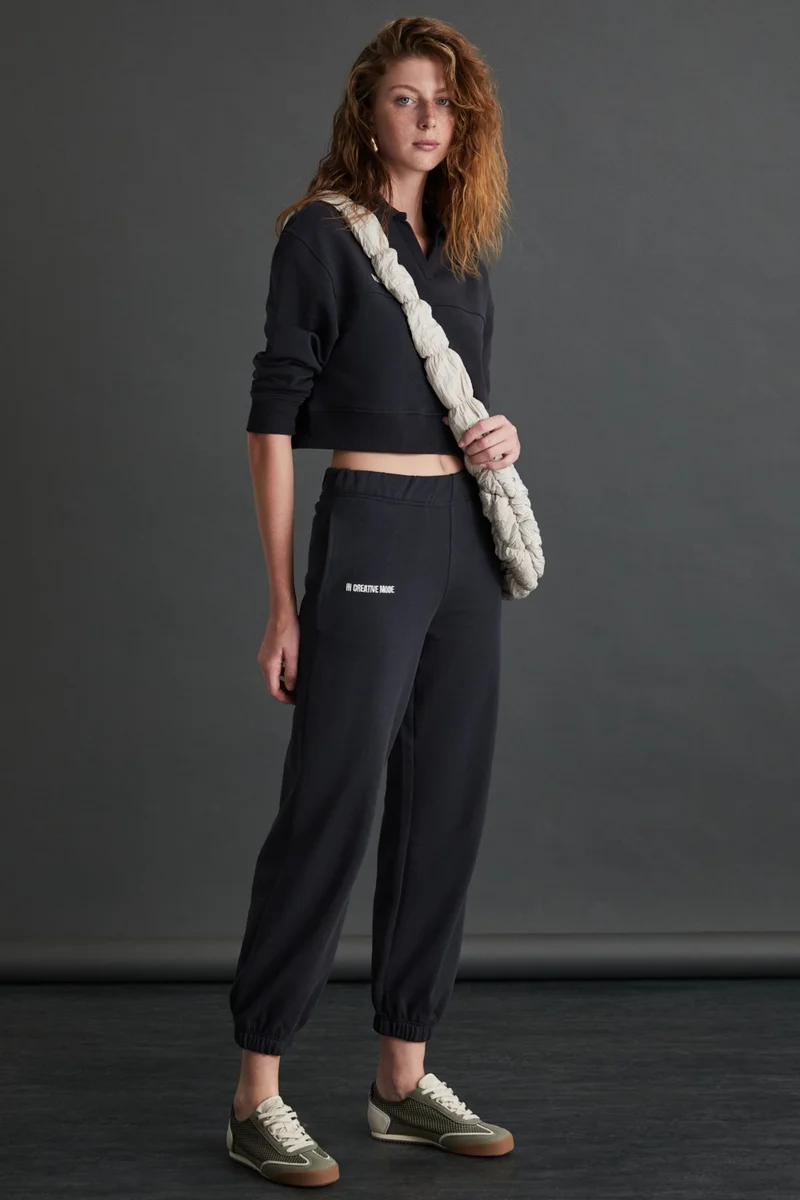 جريميلانج Grısell Women's 3 Thread Raised Organic Cotton Dark Anthracite Sweatpants