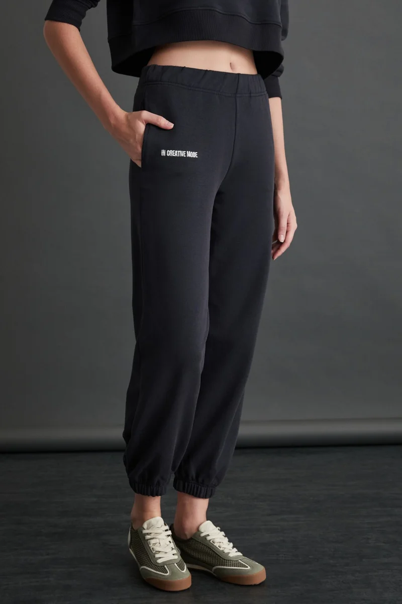 جريميلانج Grısell Women's 3 Thread Raised Organic Cotton Dark Anthracite Sweatpants
