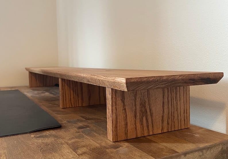 carpentray 100cm Long Wooden Computer Monitor Stand, Monitor Riser Desk Shelf Desktop Stand TV Laptop Riser (110cm Long) - Image 2
