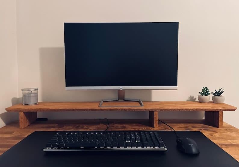 carpentray 100cm Long Wooden Computer Monitor Stand, Monitor Riser Desk Shelf Desktop Stand TV Laptop Riser (110cm Long) - Image 1