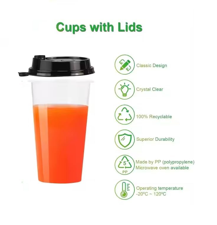 Amit Marketing Disposable Glasses with Leak-Proof Lids,Reusable Tumblers for Hot & Cold Beverages,Tea,Shakes,Mocktails |Spill-Proof for Parties,Home,Office & Events (Set of 25 Pcs,250 ml),Transparent - Image 4