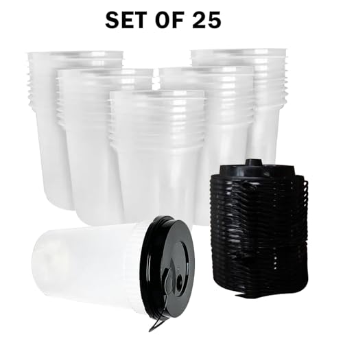 Amit Marketing Disposable Glasses with Leak-Proof Lids,Reusable Tumblers for Hot & Cold Beverages,Tea,Shakes,Mocktails |Spill-Proof for Parties,Home,Office & Events (Set of 25 Pcs,250 ml),Transparent - Image 2