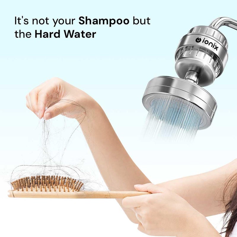 IONIX ضمان جهاز تنقية المياه IONIX لمدة سنة جهاز تنقية المياه العسر لرؤوس الصنابير والدش جهاز تنقية المياه للحمام 15 مرحلة لجهاز تنقية المياه العسر مع تركيب سهل ذاتي كروم عبوة من 1 - Image 2