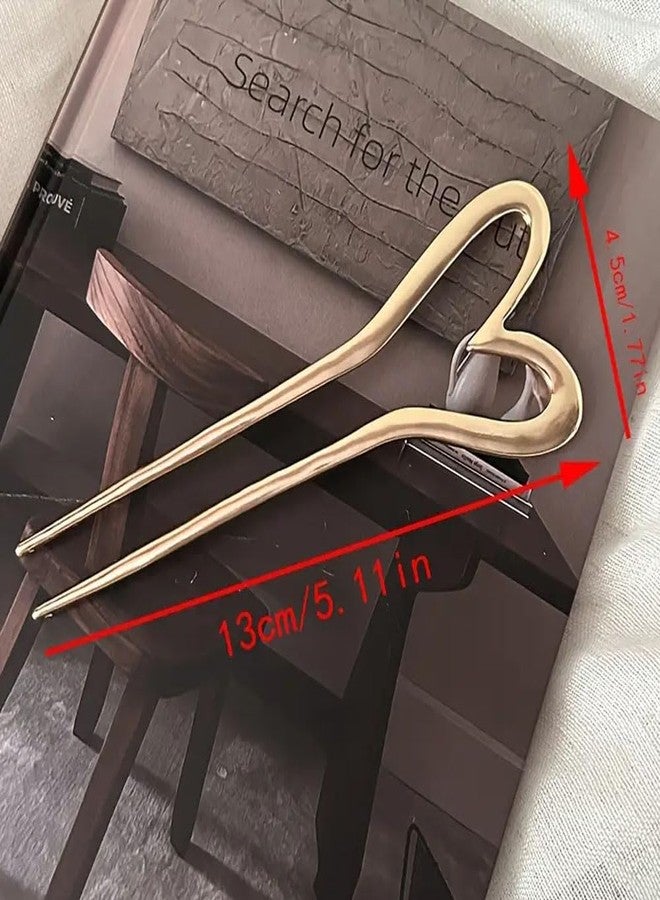 Ashkash 3Pcs Minimalist and Cool Style Metal U-Shaped Heart Hair Sticks New Chinese-Style Modern Buns Hair Pin Elegant Hair Accessories for Women and Girls (Black, Golden & Silver) - Image 2