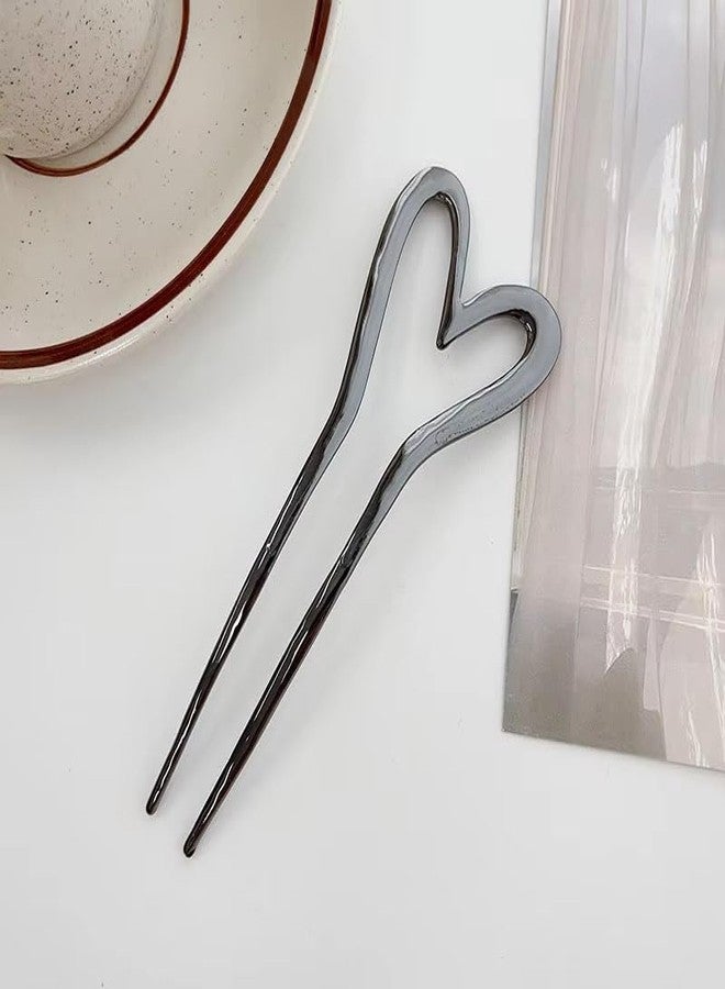 Ashkash 3Pcs Minimalist and Cool Style Metal U-Shaped Heart Hair Sticks New Chinese-Style Modern Buns Hair Pin Elegant Hair Accessories for Women and Girls (Black, Golden & Silver) - Image 5