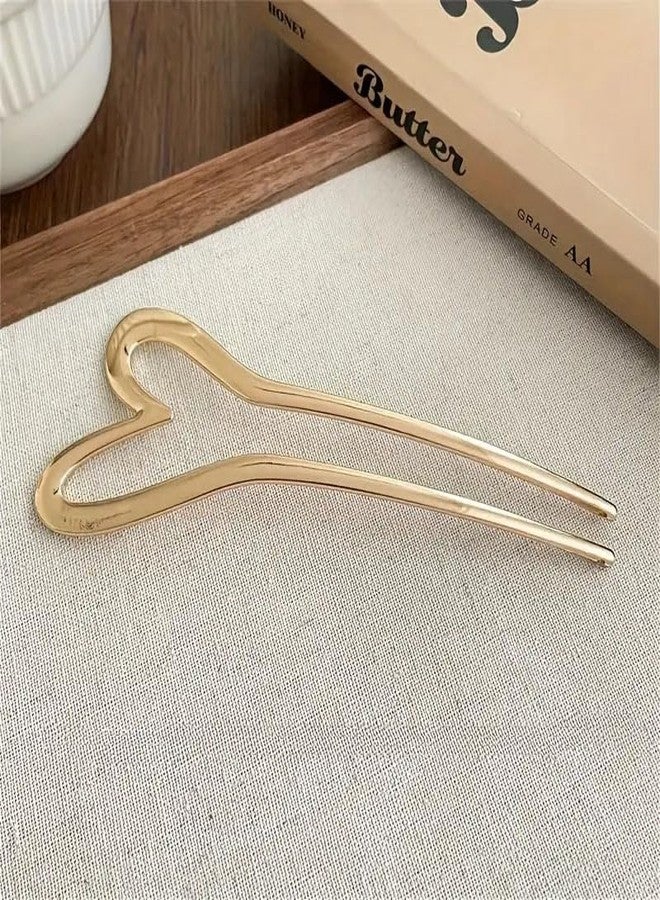 Ashkash 3Pcs Minimalist and Cool Style Metal U-Shaped Heart Hair Sticks New Chinese-Style Modern Buns Hair Pin Elegant Hair Accessories for Women and Girls (Black, Golden & Silver) - Image 4