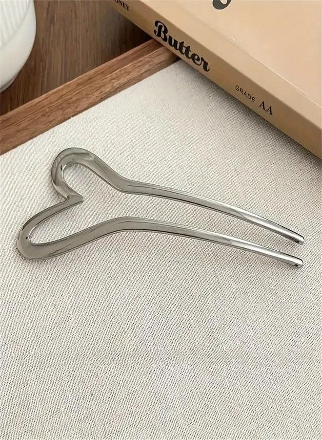 Ashkash 3Pcs Minimalist and Cool Style Metal U-Shaped Heart Hair Sticks New Chinese-Style Modern Buns Hair Pin Elegant Hair Accessories for Women and Girls (Black, Golden & Silver) - Image 3