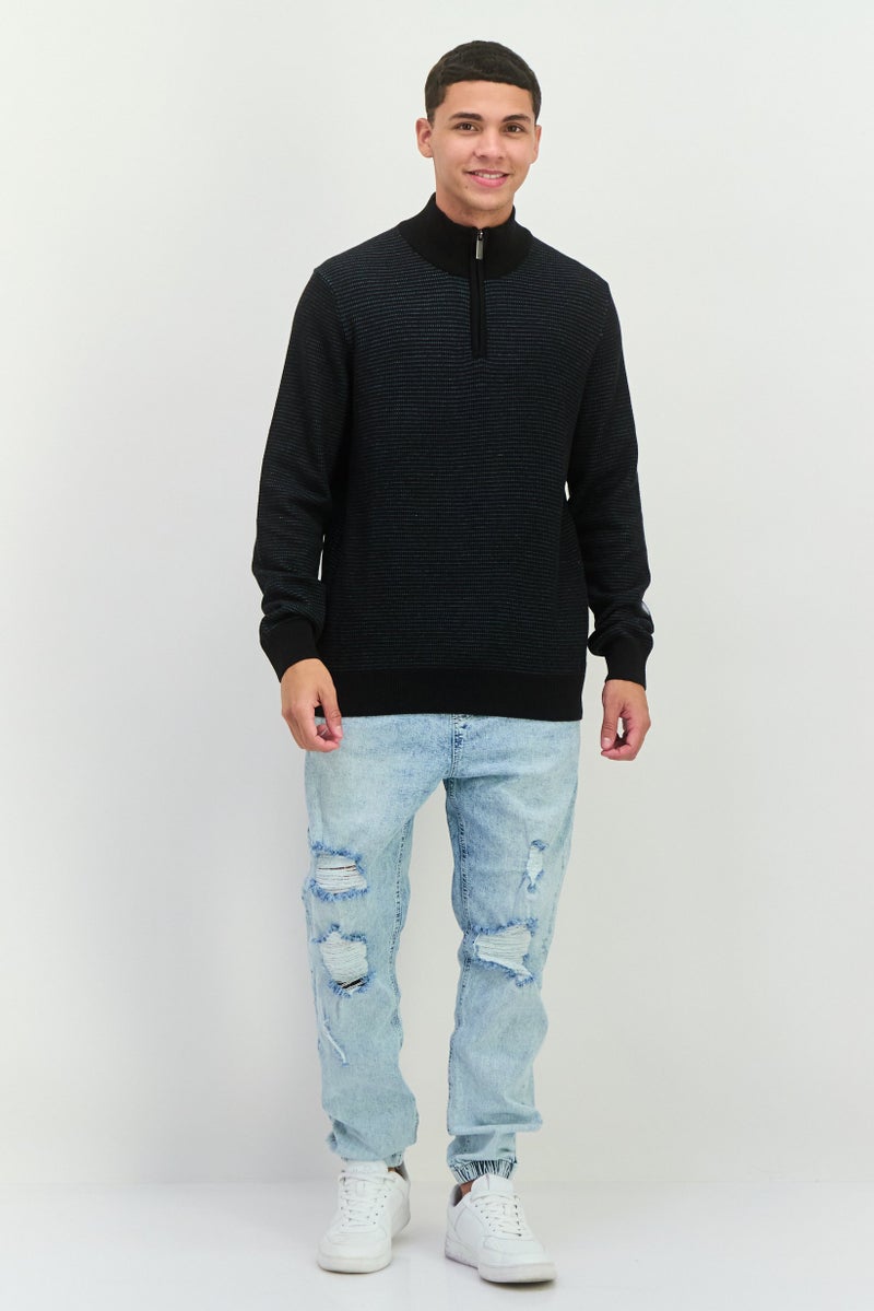PERRY ELLIS Men Mock Neck Long Sleeves Textured Sweater, Black - Image 2
