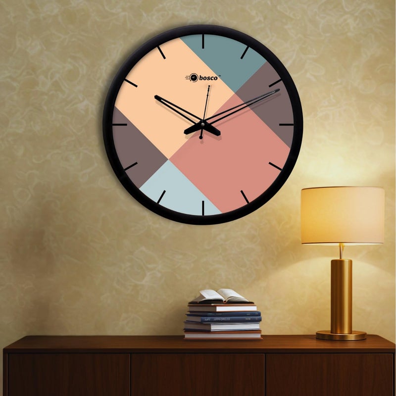 Bosco Decorative Non Ticking Silent, Multicolour with Black Frame 30 CM, Modern Design Round Wall Clock for Home, Living Room, Bedroom, Office and Kitchen | BWC-1608 - Image 3