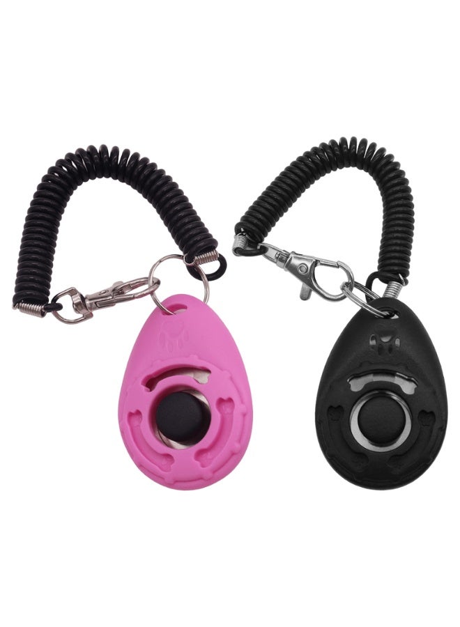 ACYYH Dog Training Clicker with Wrist Strap, Black and Pink, 2-Pack