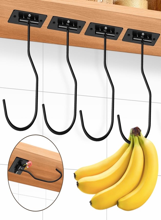 KIBBEH 4 Pack Banana Hanger Under Cabinet, Self-Adhesive Space-Saving Banana Hook Under Cabinet Foldable for Kitchen/RV, Heavy-Duty Metal Holder to Keep Bananas Fresh & Organize Fruits/Tools - Image 1