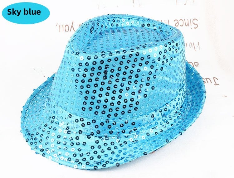 Kids Jazz Glitter Performance Top Hats Sky Blue