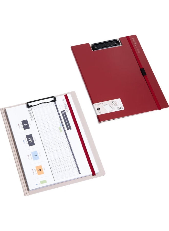 NUSIGN Deli Nusign A4 Vertical Folding Clipboard, Conference Folder, Thickened File Folder, Colorful Document Folder, File Storage Contract Signing Office Supplies, Nirvana Red Ns180 - Image 2