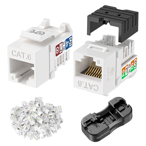 Cable Matters [UL Listed] 25-Pack 10Gbps Rapid-Install Cat6 Keystone Jacks, Slim Profile RJ45 Keystone Jack with Punch-Down Stand, Works with Leviton QuickPort Systems, White (Model No. 180070) - Image 1