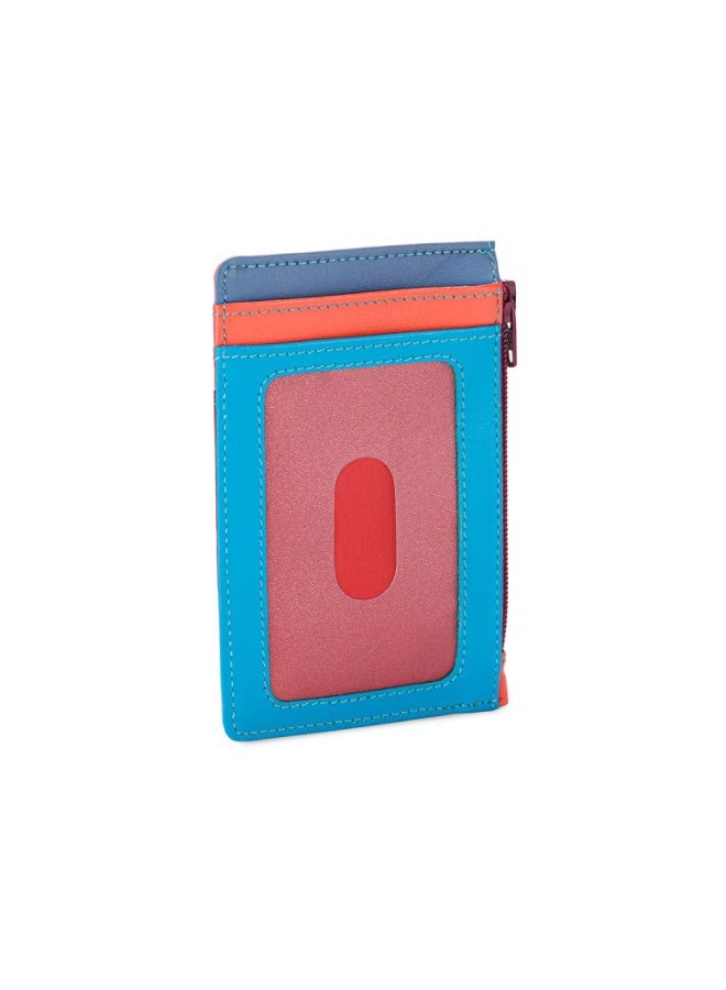 Mywalit Nappa Leather RFID Credit Card Holder – Slim Wallet with 4 Card Slots, Transparent ID Window & External Zip Coin Pocket – Colourful Premium Leather Holder for Men & Women-Pompeii - Image 2