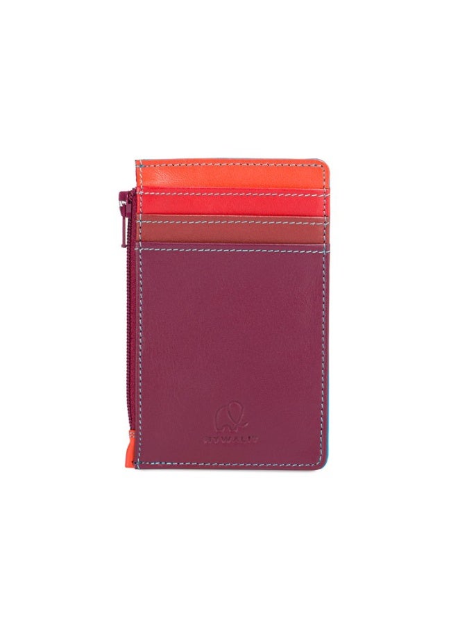 Mywalit Nappa Leather RFID Credit Card Holder – Slim Wallet with 4 Card Slots, Transparent ID Window & External Zip Coin Pocket – Colourful Premium Leather Holder for Men & Women-Pompeii - Image 1