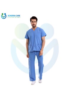 Men's Medical Scrubs Consisting Of Two Pieces A Blouse And Pants, 35% Cotton 65% Polyester Blue Color - Size XL - From Acnoria Care