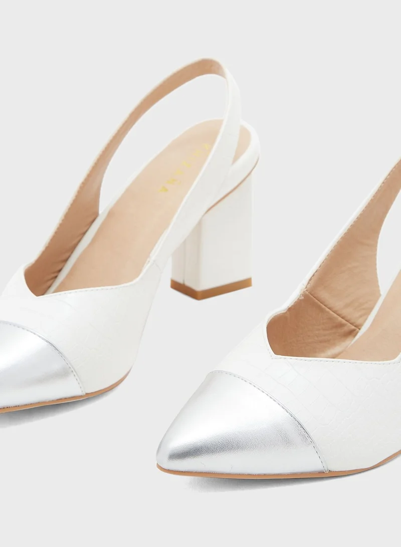 Khizana Croc Effect Metallic Toe Pointed Pump