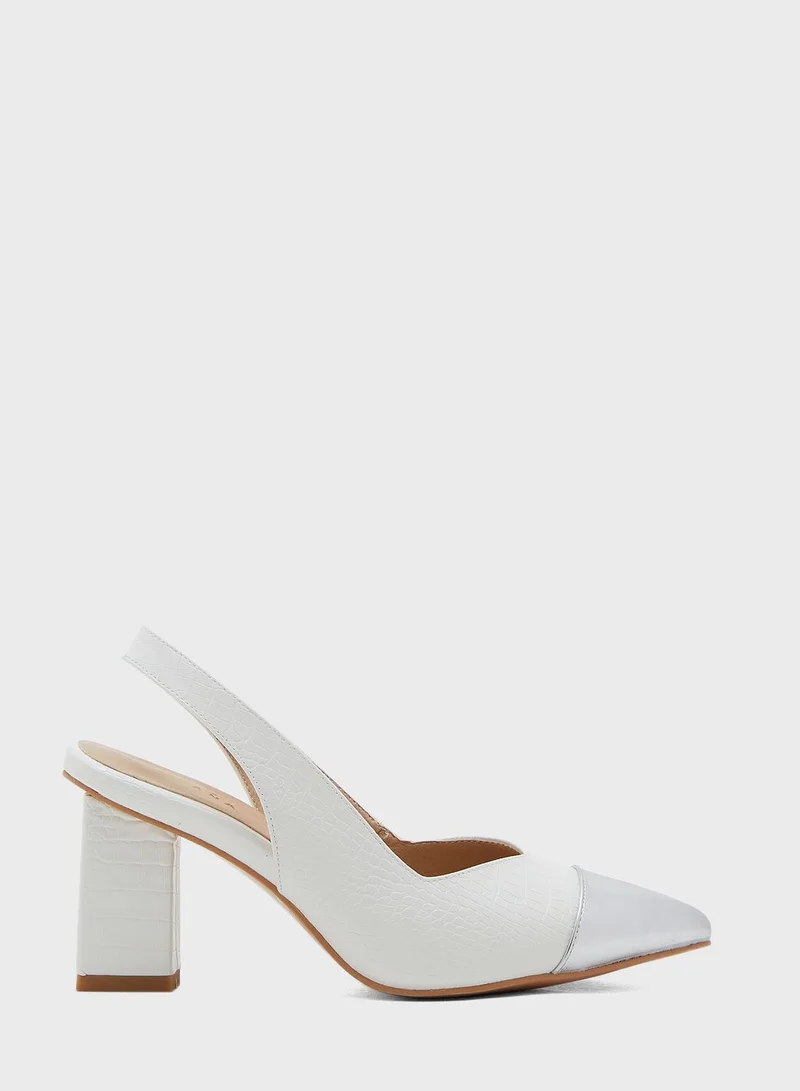 Khizana Croc Effect Metallic Toe Pointed Pump