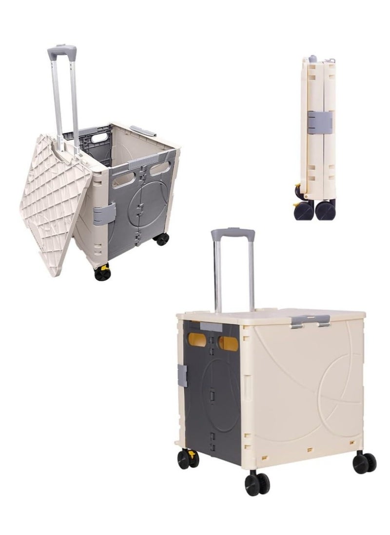 BLOOMING TIME - Folding Rolling Utility Cart with Wheels, Noiseless & Wear-Resistant Shopping Trolley, Telescopic Handle for Office, Travel, Picnic, Grocery - Image 1