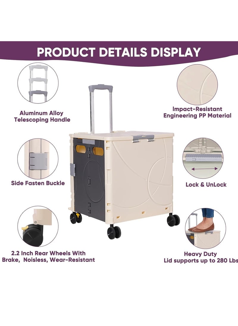 BLOOMING TIME - Folding Rolling Utility Cart with Wheels, Noiseless & Wear-Resistant Shopping Trolley, Telescopic Handle for Office, Travel, Picnic, Grocery - Image 1