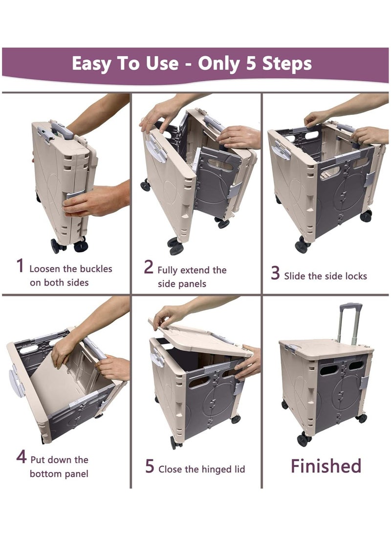 BLOOMING TIME - Folding Rolling Utility Cart with Wheels, Noiseless & Wear-Resistant Shopping Trolley, Telescopic Handle for Office, Travel, Picnic, Grocery - Image 1