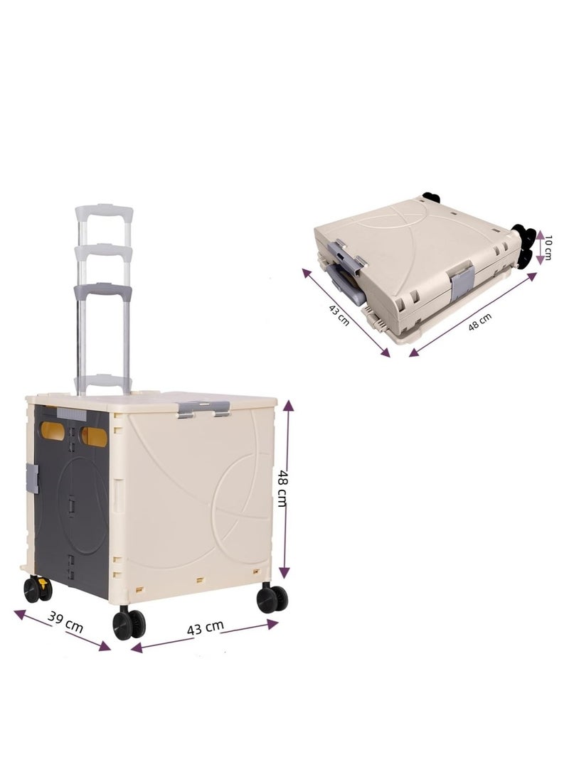 BLOOMING TIME - Folding Rolling Utility Cart with Wheels, Noiseless & Wear-Resistant Shopping Trolley, Telescopic Handle for Office, Travel, Picnic, Grocery - Image 1