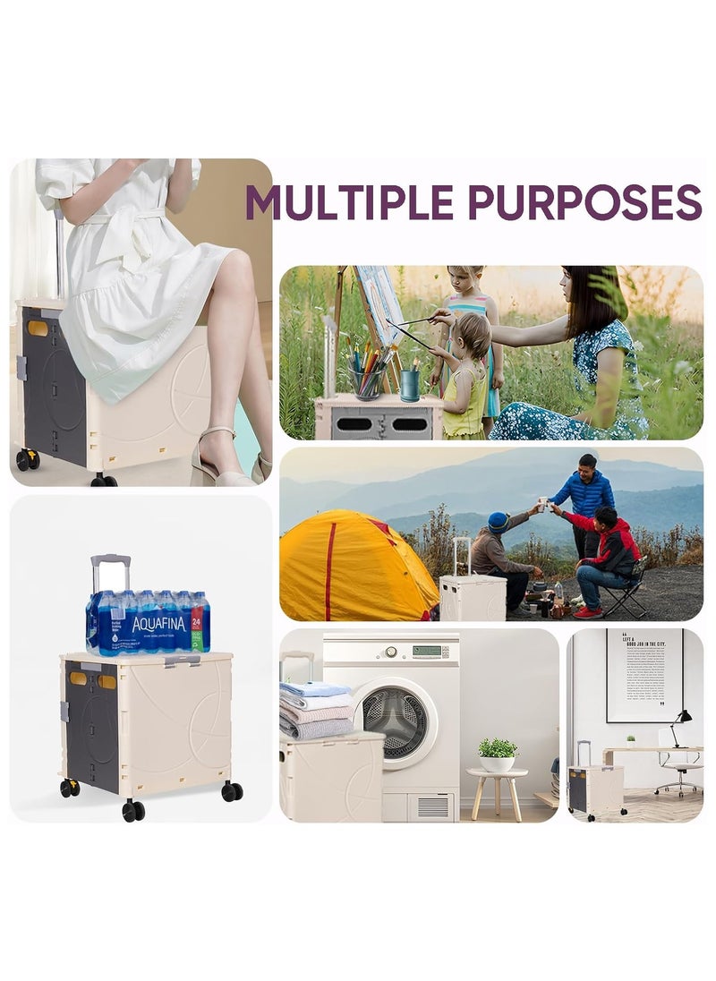 BLOOMING TIME - Folding Rolling Utility Cart with Wheels, Noiseless & Wear-Resistant Shopping Trolley, Telescopic Handle for Office, Travel, Picnic, Grocery - Image 1