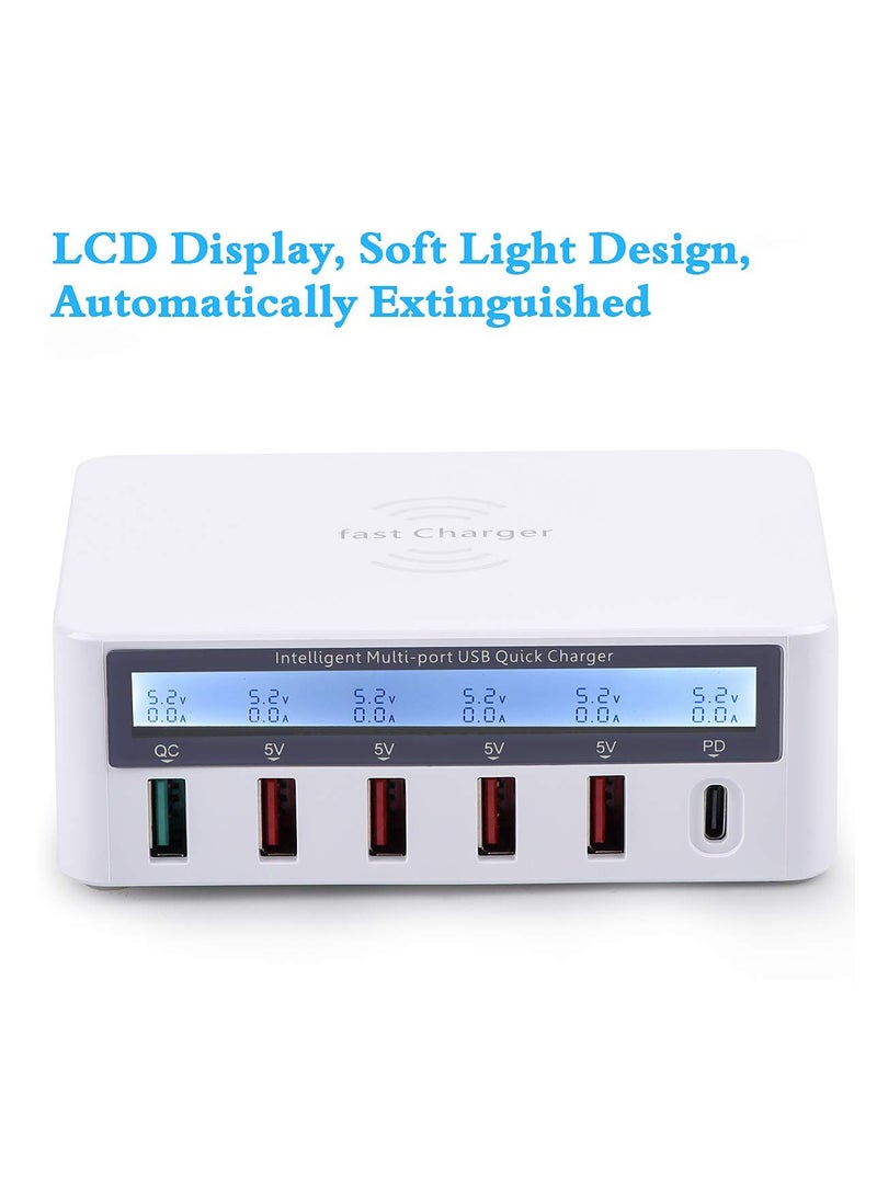 Excefore Charging Station for Multiple Devices, 100w 6-Port USB C Charging Station, QC3.0 PD20W, 15W Wireless Charging for Apple Multiple Devices, Compatible with Various Brands of Mobile Phones, Etc - Image 4