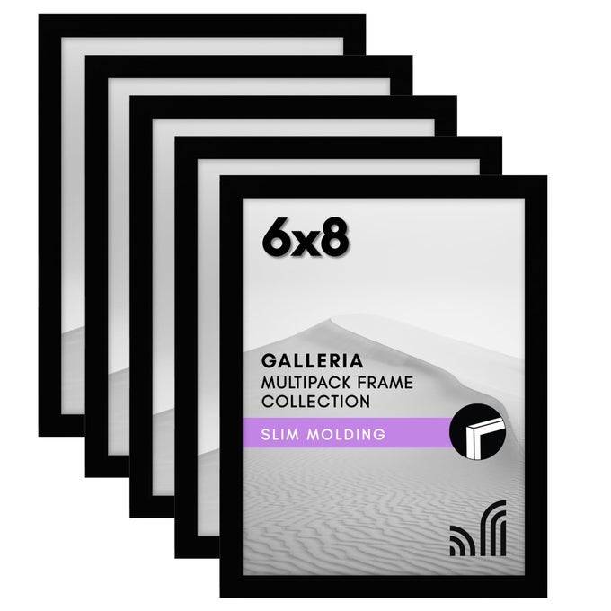 6x8 Picture Frame with Polished Plexiglass Set of 5 Galleria Collection Picture Frames for Tabletop and Wall Display Black