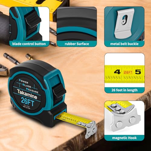 Takamine Tape Measure Professional 26 Feet, 1/8 Fraction Easy Read Retractable Measuring Tape, with Magnetic Hook, Manual Lock, Rubber casing, Suitable for Engineers/Surveyors/Carpenters/Construction - Image 2