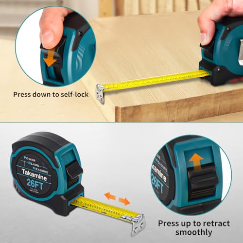 Takamine Tape Measure Professional 26 Feet, 1/8 Fraction Easy Read Retractable Measuring Tape, with Magnetic Hook, Manual Lock, Rubber casing, Suitable for Engineers/Surveyors/Carpenters/Construction - Image 5