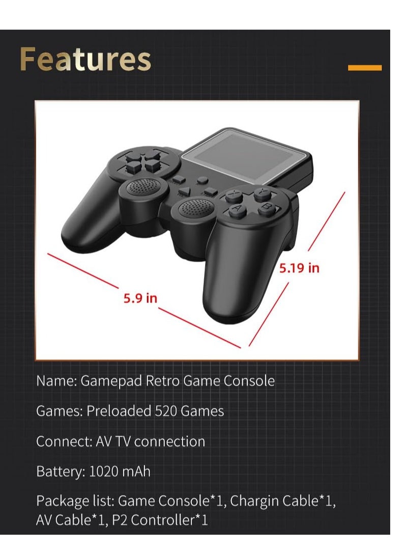 Classic Retro Games Handheld Gamepad Game Console - 2.5 inch Screen Rechargeable AV TV Out 2 Player Gamepad (Black) - Image 5