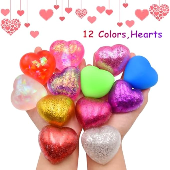 Howzcci 12 Pack Valentines Hearts Stress Balls Squishy Toys Squeeze Toys for Kids Girls Boys School Classroom Valentines Card Prizes Party Favors Gifts - Image 3