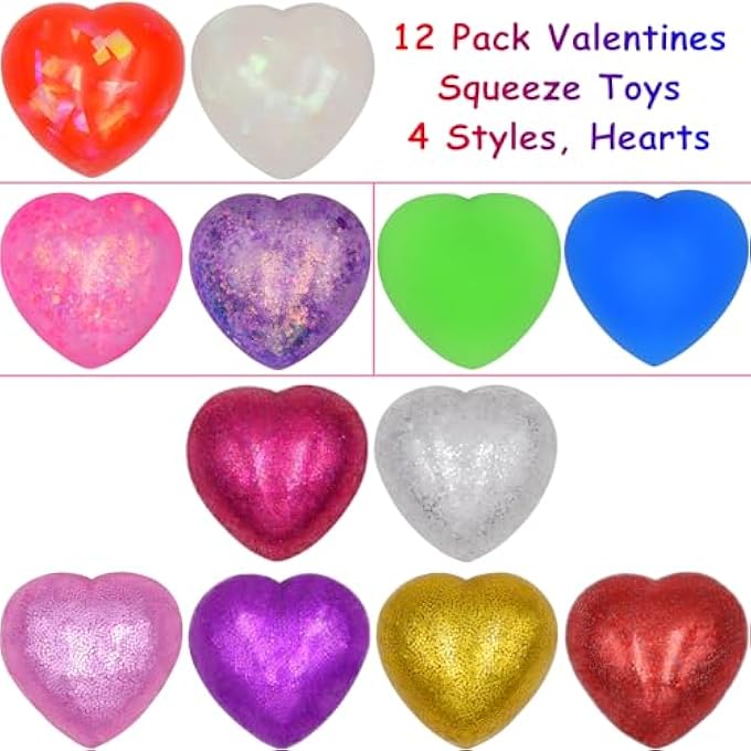 Howzcci 12 Pack Valentines Hearts Stress Balls Squishy Toys Squeeze Toys for Kids Girls Boys School Classroom Valentines Card Prizes Party Favors Gifts - Image 2
