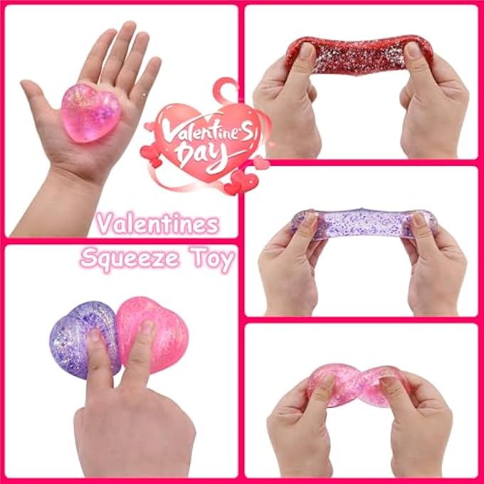 Howzcci 12 Pack Valentines Hearts Stress Balls Squishy Toys Squeeze Toys for Kids Girls Boys School Classroom Valentines Card Prizes Party Favors Gifts - Image 5