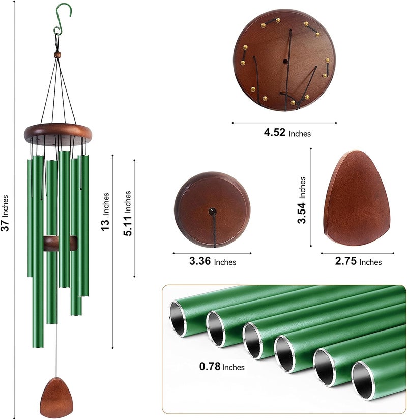 Bursvik Large Aluminium Wind Chimes 37 Inches to Create a Zen Atmosphere Suitable for Outdoor, Garden, Patio Decoration. Classic Wind Chimes with Wind Catcher Suitable as A Gift for Unisex(Green) - Image 1