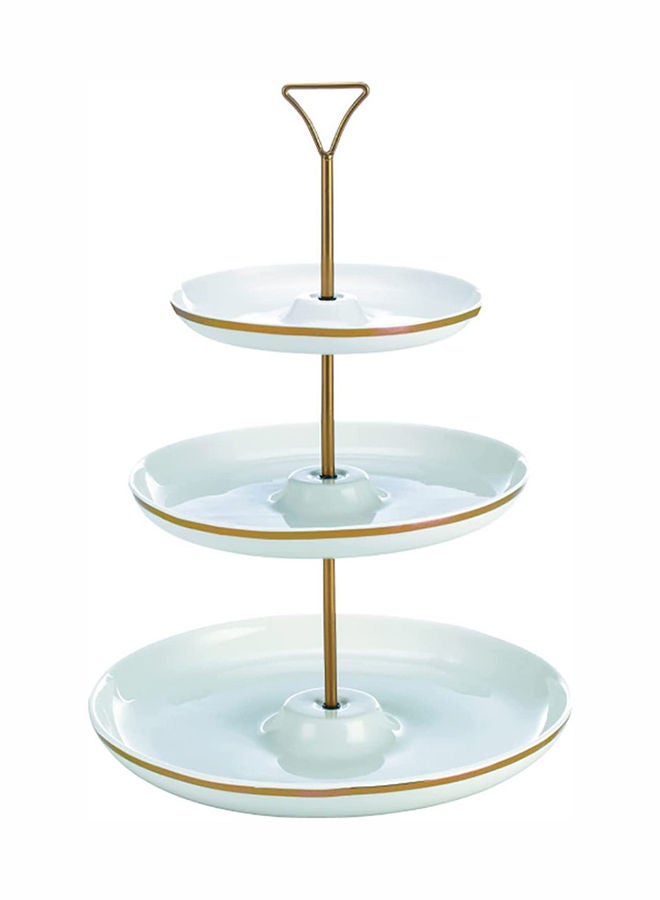 AKDC Bone China Shallow 7"/9"/11" 3 Tier Round Plate With Gold Stand And Decal Tied Serving Tray Food Display Dessert Appetizer Serving Plate Set For Parties Gold White/Gold Dy178-Dg  - Image 1