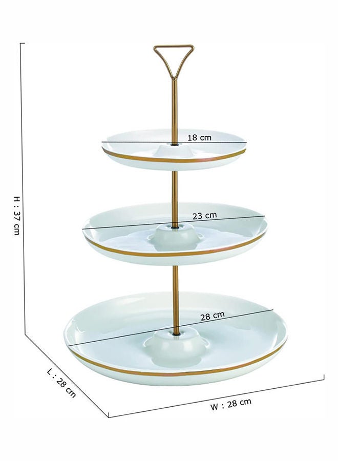 AKDC Bone China Shallow 7"/9"/11" 3 Tier Round Plate With Gold Stand And Decal Tied Serving Tray Food Display Dessert Appetizer Serving Plate Set For Parties Gold White/Gold Dy178-Dg  - Image 2