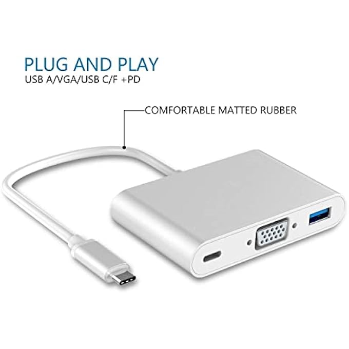 rayihni 3 IN 1 USB 3.1 TYPE-C TO VGA/USB 3.0 /TYPE C FEMALE MULTIPORT CONVERTOR ADAPTER. (SILVER) - Image 2