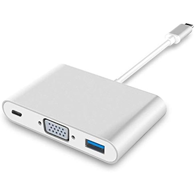 rayihni 3 IN 1 USB 3.1 TYPE-C TO VGA/USB 3.0 /TYPE C FEMALE MULTIPORT CONVERTOR ADAPTER. (SILVER) - Image 1
